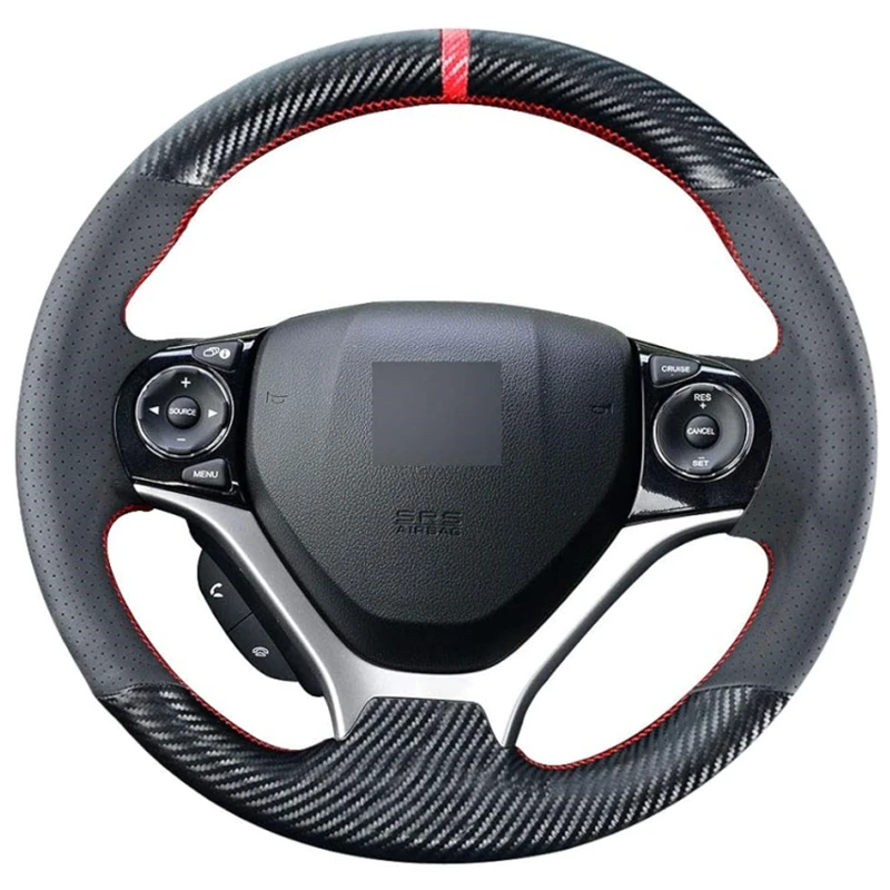 Carbon Fiber Steering Wheel Cover for Honda Civic 9 Generation 2012 2013 2014 2015 2016 2017 Black Leather Interior Accessories