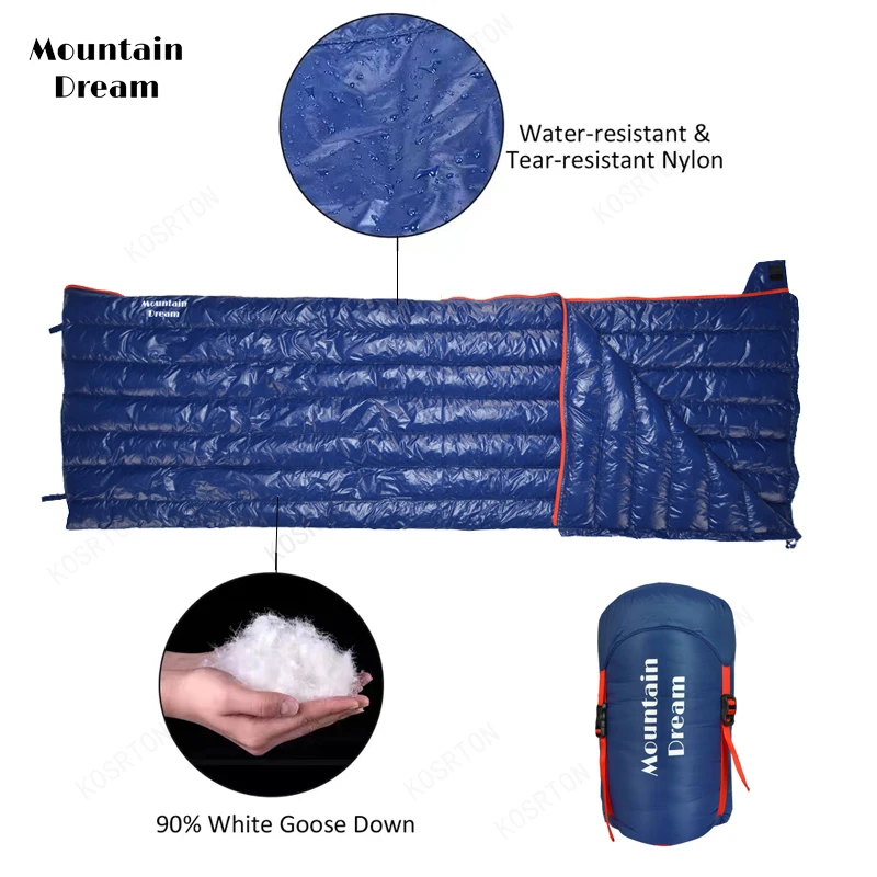 Camping Sleeping Bag 90% Goose Down Adult 200*73cm Envelope Type Ultralight Portable Sliping Down Sleeping Bag 3 Season Warm