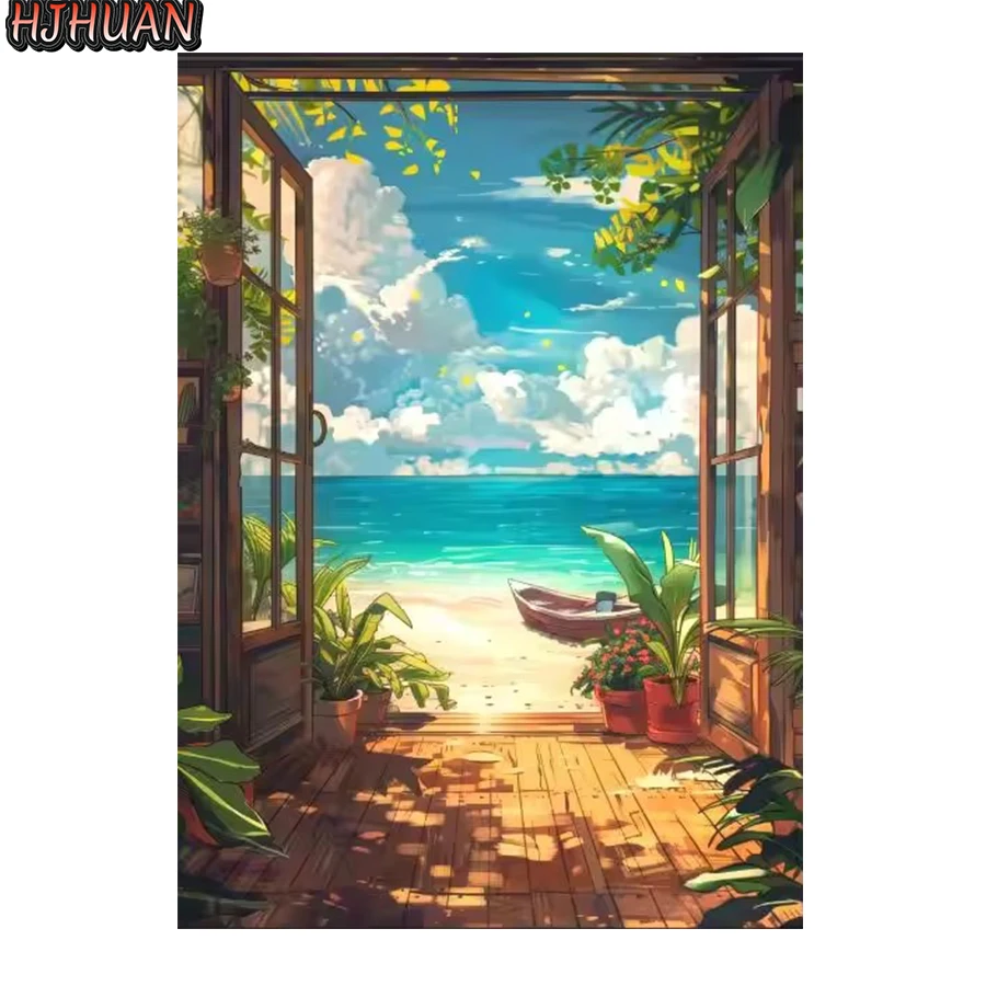 

Алмазная картина абстрактное искусство окно вид на море 5D DIY алмазная живопись полная квадратная дрель вышивка крестиком подарок домашний декор