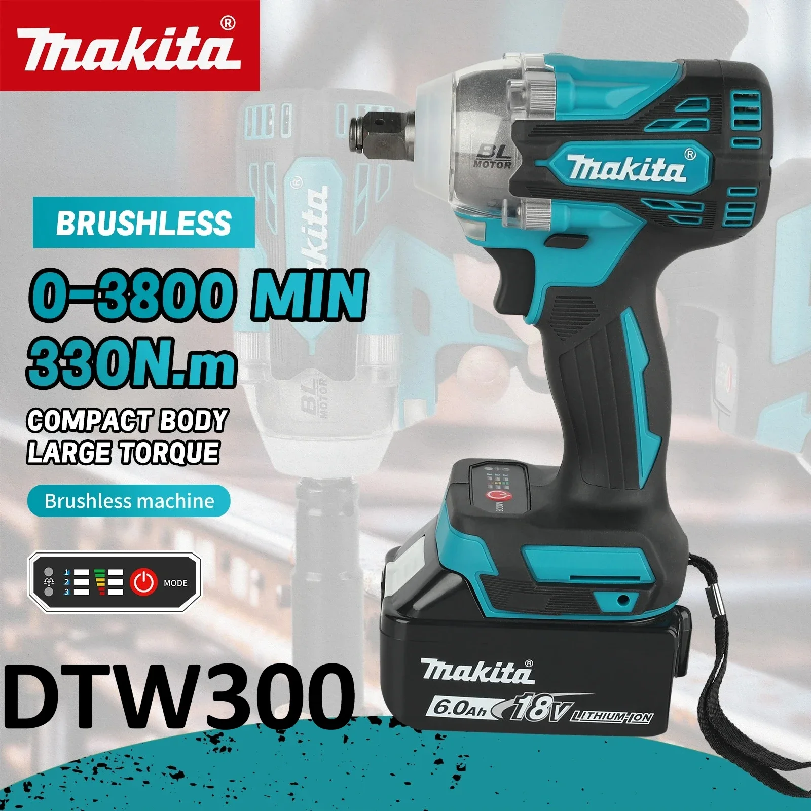 Makita DTW300 Cordless Wrench Tool Set, 330Nm Torque,Wind Cannon Remove Tire, Lithium Auto Repair for 18V-20V battery.