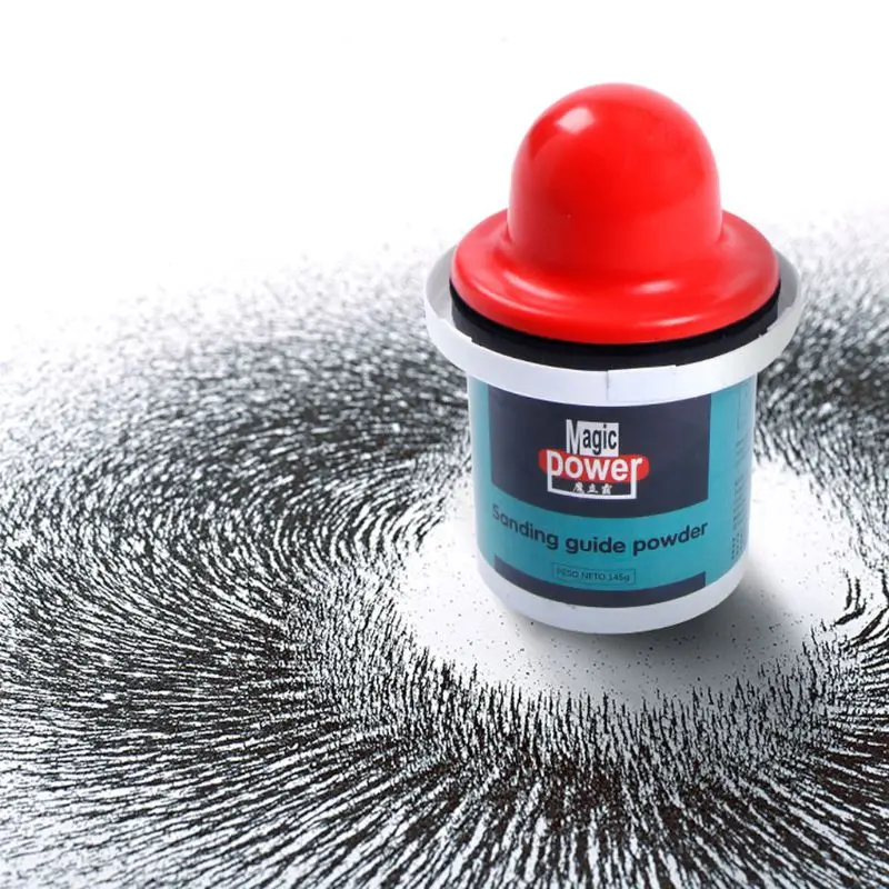 El polvo de capa de guía seca negra de 150 g muestra imperfecciones y rasguños en la pintura