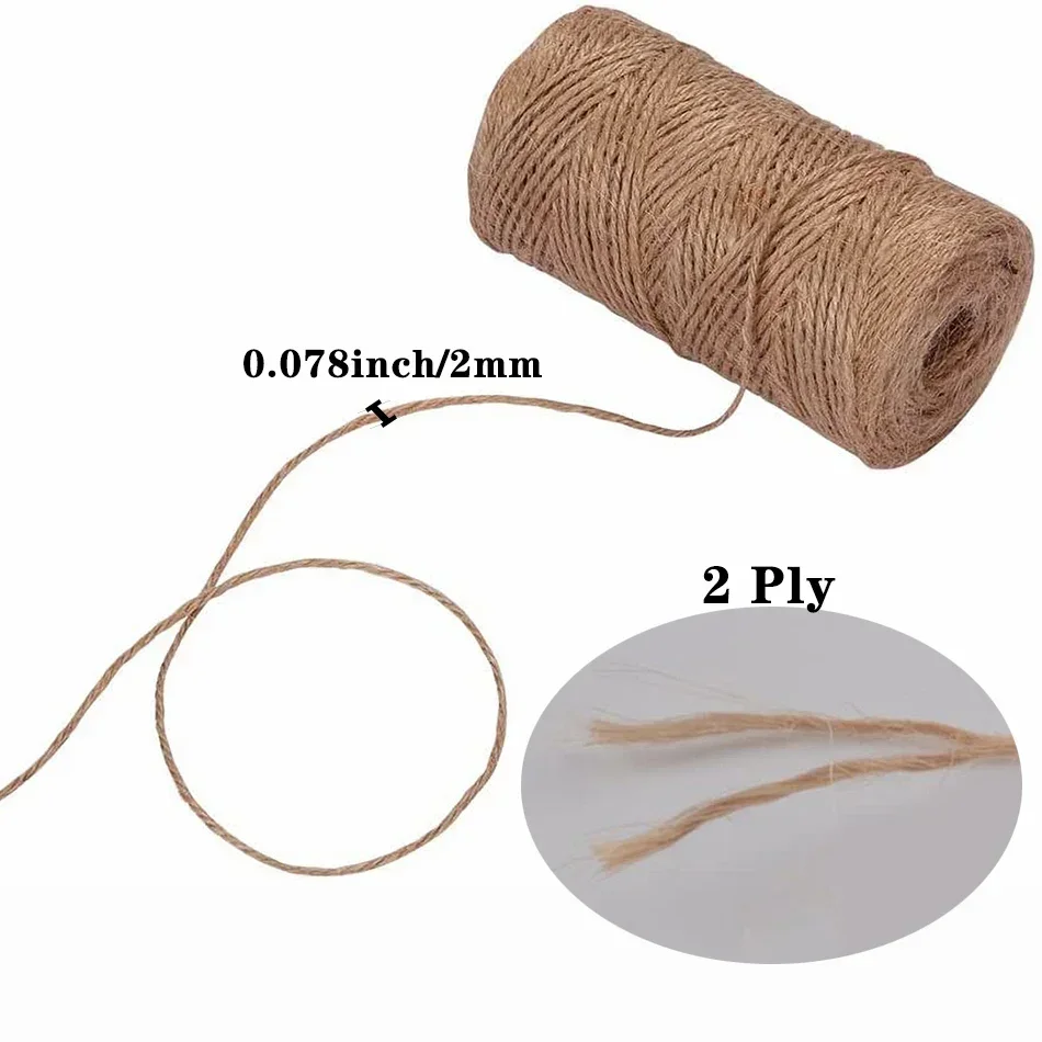 2mm 100M Natural Jute Cord Ribbon Bows Crafts Party Wedding Vintage Jute Rope String Sewing Christmas Handmade DIY Decoration