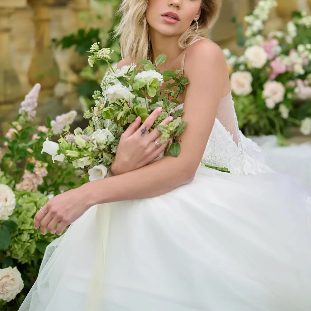 Vestidos De Novia con tirantes finos, escote en V profundo, apliques De encaje, manga desmontable, Vestidos De Novia personalizados con espalda abierta