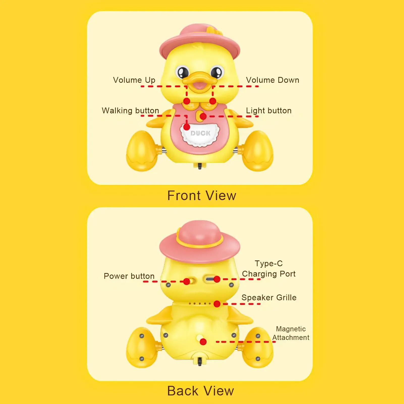 Nuevos juguetes para gatear para bebés, pato magnético para gatear con música ligera, desarrollo interactivo para niños pequeños, regalos de cumpleaños Tummys Time