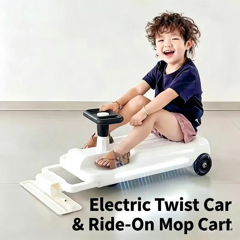 Kids Electric Swing Car Rechargeable Anti Roll Over Drift Kart Ride On Toy Supports Adults Indoor Floor Dragging Scooter Vehicle