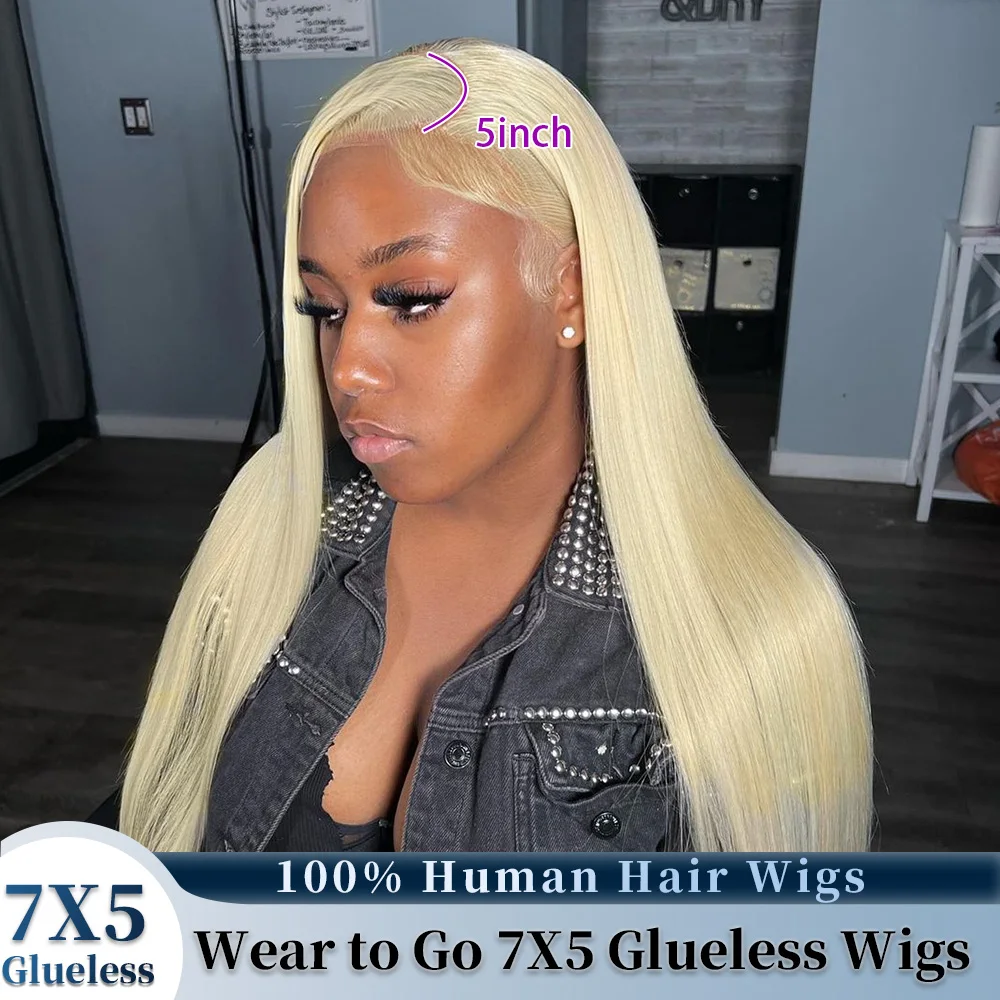 250 Density 7x5 Glueless 613 Bone Straight 613 Honey Blonde Lace Frontal Wig Brazilian Lace Front Human Hair Wigs Ready To Go