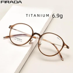 FIRADA Fashion Luxury Glasses Vintage Titanium Round Eyewear Ultra Light Comfortable Prescription Eyeglasses Frame Women L9101Y