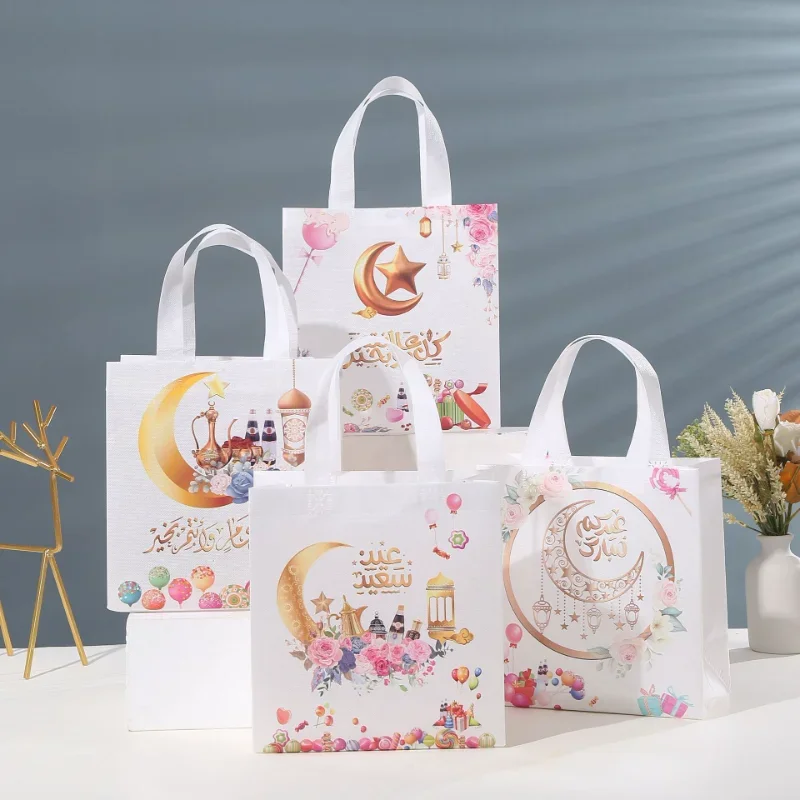25/50 Uds decoración de Ramadán 2023 distribución de regalos al por mayor bolsas de mano no tejidas bolsas de regalo de diseño de dibujos animados bolsas de dulces para niños
