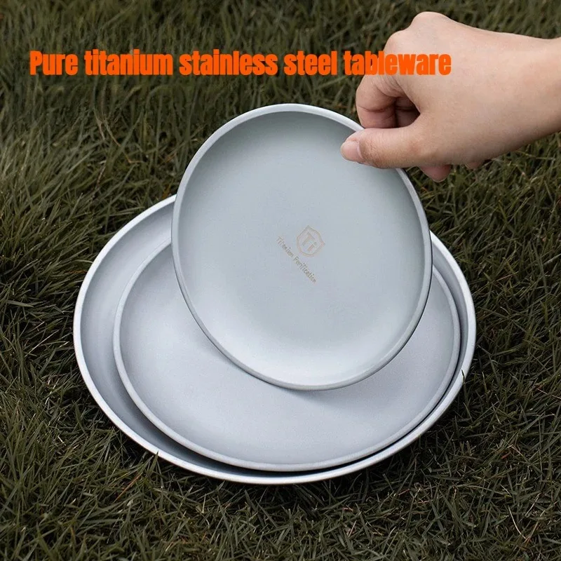 Prato de Camping em Titânio, Utensílios de Viagem Empilháveis, Suprimentos para Camping, Louça para Pic-nic e Backpacking