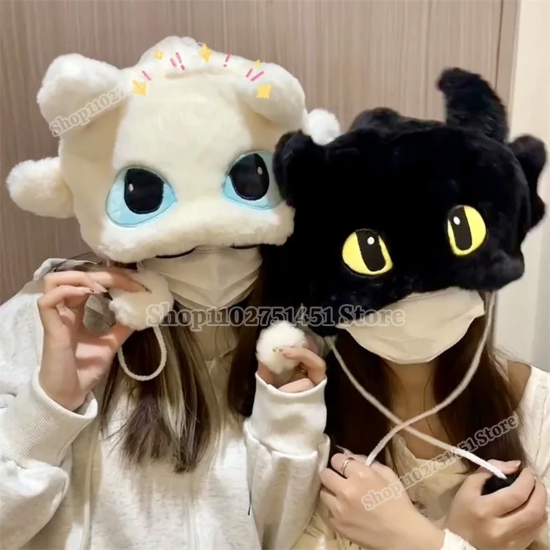 Kawaii Dragon Toothless Plushes Bonnets for Boys Girls White Black Winter Warm Caps Cartoon Anime Monster Beanies Xmas Gifts