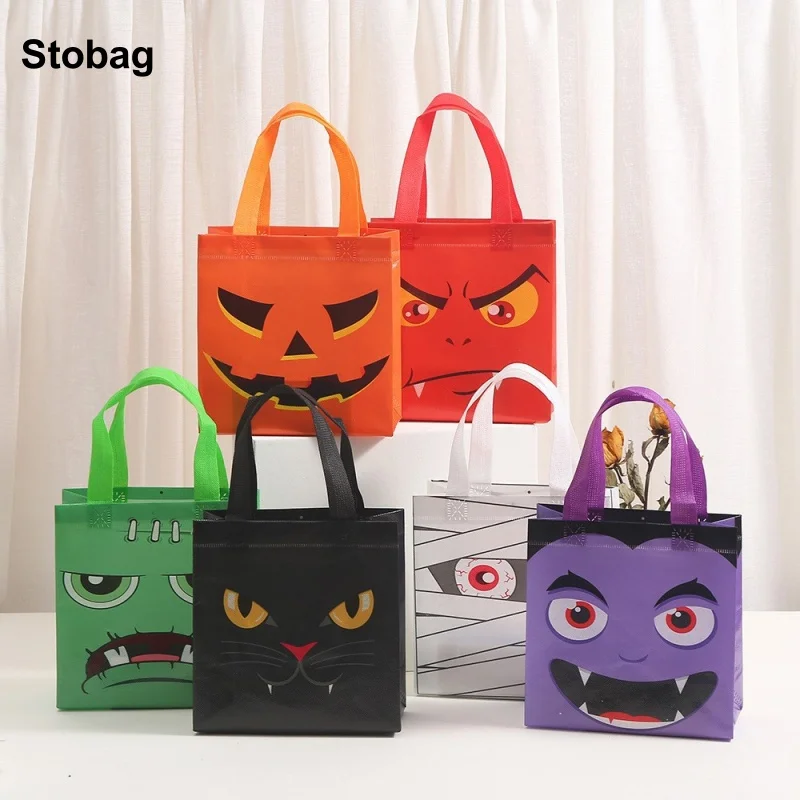 

StoBag 8/20pcs Happy Halloween Non-woven Gift Bag Tote Fabric Packaging Kids Child Storage Pouch Trick or Treat Party Favors