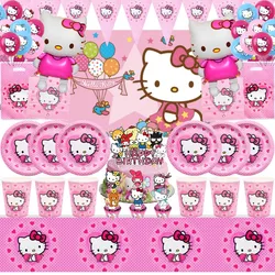 Hello Kitty Birthday Party Decorations Kitty White Balloons Disposable Tableware Backdrop For Kids Girl Party Supplies Toy Gifts