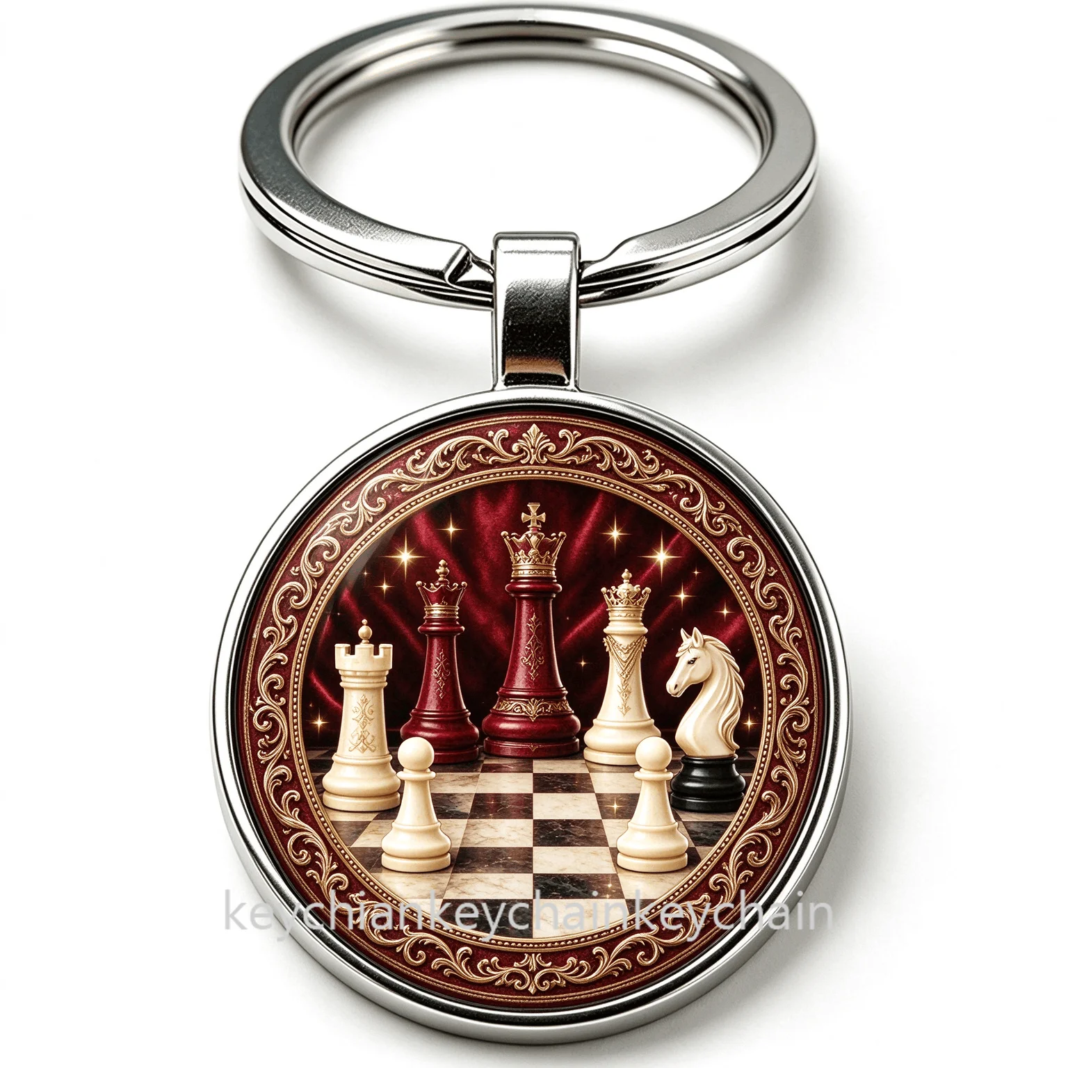 Vintage chess pieces Round Keychain Keyring Bag Charm Gift