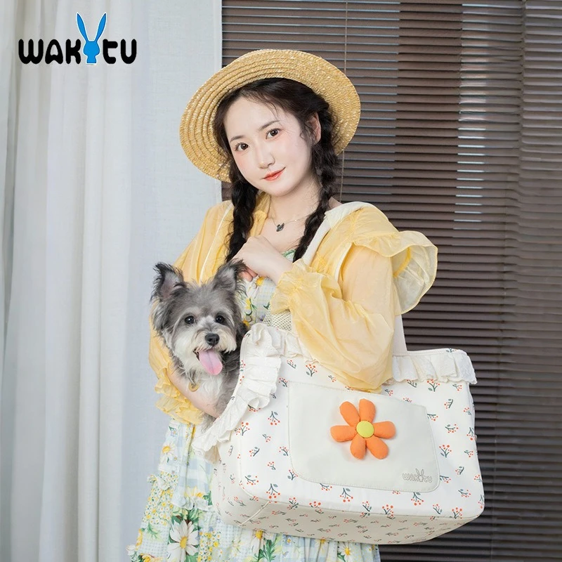 

Wakytu Pet Out Shoulder Tote Bag Twill Portable Breathable Lightweight Summer Cat Tote Bag Women's Handbag Carrier for Cat