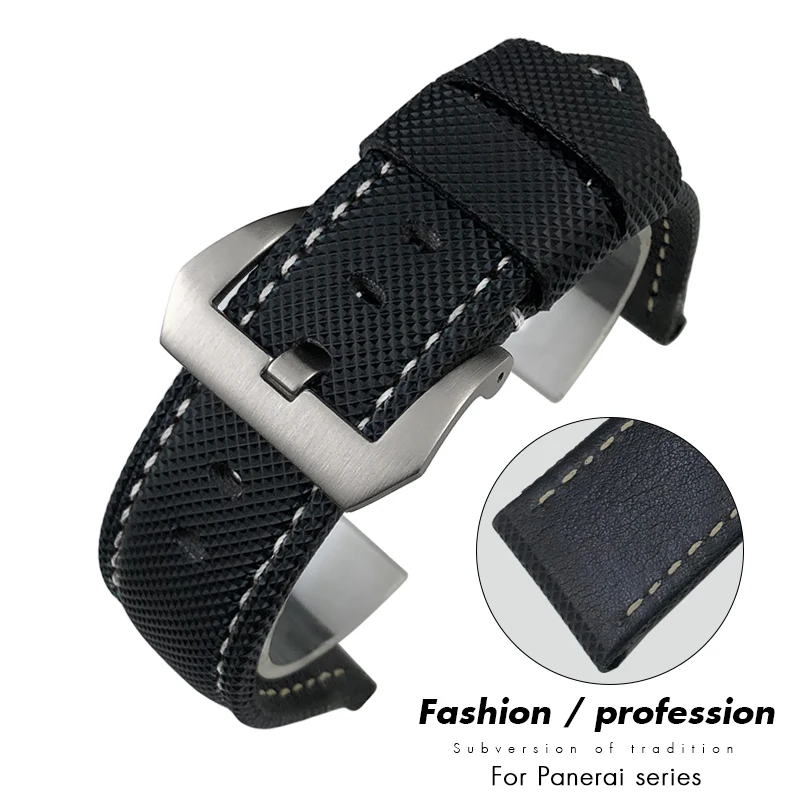 

Ремешок для часов 19 мм, 20 мм, 21 мм, 22 мм, 23 мм, 24 мм, 25 мм, 26 мм для Panerai Luminor PAM01661, черный нейлоновый тканевый холст, ремешок из натуральной кожи