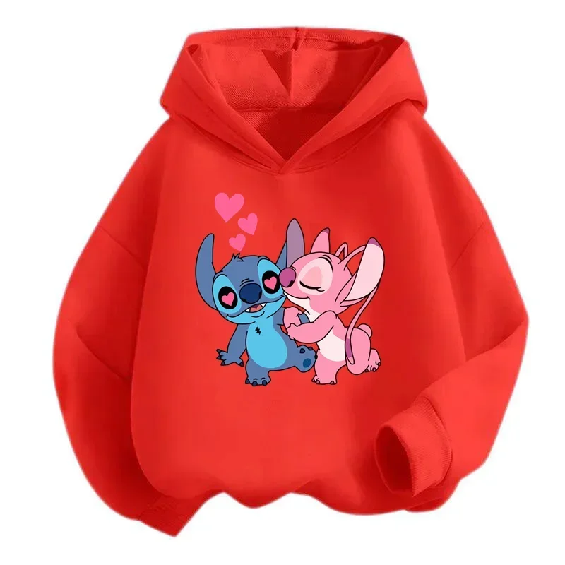 Nowe bluzy z kapturem Stitch dziewczęca bluza jesienno-zimowa z długim rękawem swetry w stylu Harajuku seria Disney Stich Casual topy z kapturem