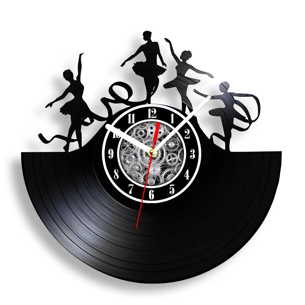 Ribbon Spin Dance Vinyl Record Wall Clock for Girl Dancing Room Ballerina Dancer Shadow Art Carved Music Album Retro Wall Clock
