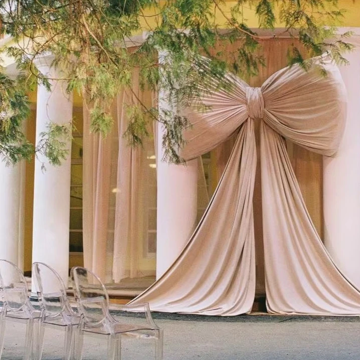 كبير لامعة قماش التفتا القوس الفن تركيب المتضخم الشريط الديكور لعرض حفل الزفاف التجارية #4