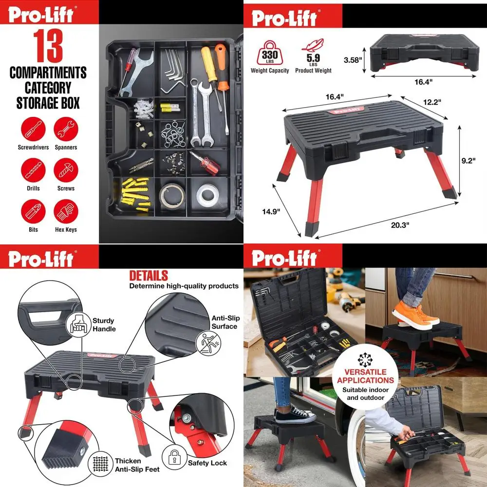 Compact Storage Step Stool- Anti-Slip Folding Ladder with Box for Kitchen, Home, Outdoor