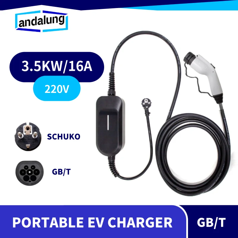 Andalung-cargador EV portátil para coche eléctrico, caja de carga EVSE, enchufe de cargador de vehículo eléctrico, 3.5KW, 220V GB/T, 16A