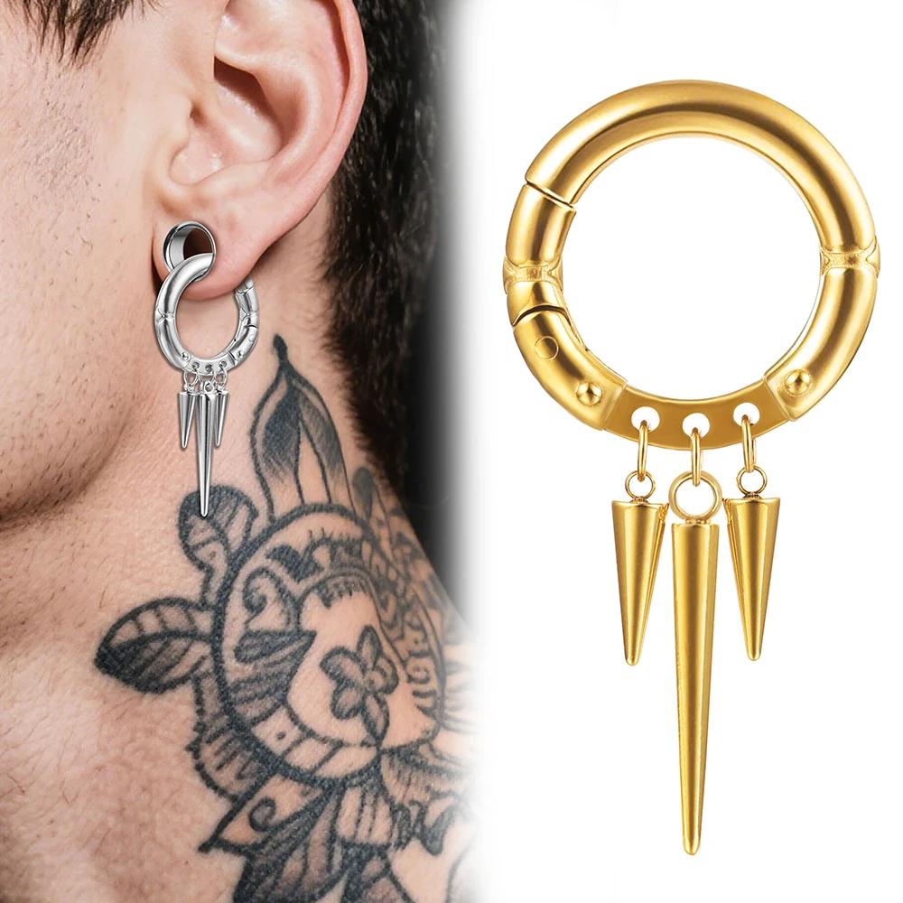 Giga 1/2Pcs 5.5MM Punk Ear Weights Hanger with Dangle Cone Stainless Steel For Ear Stretcher Guages Expander Piercing Jewelry