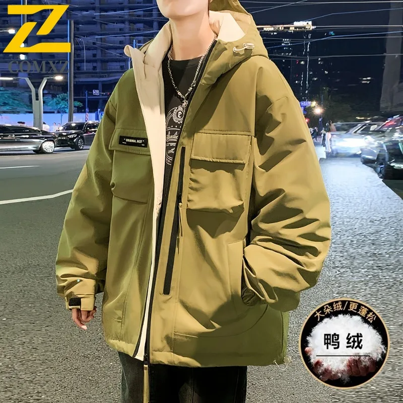 

COMXZ Men Duck Down 3 in 1 Winter Jacket American Style Vintage Hooded Workwear Windproof Outdoor Sport Lightweight Coat 2025