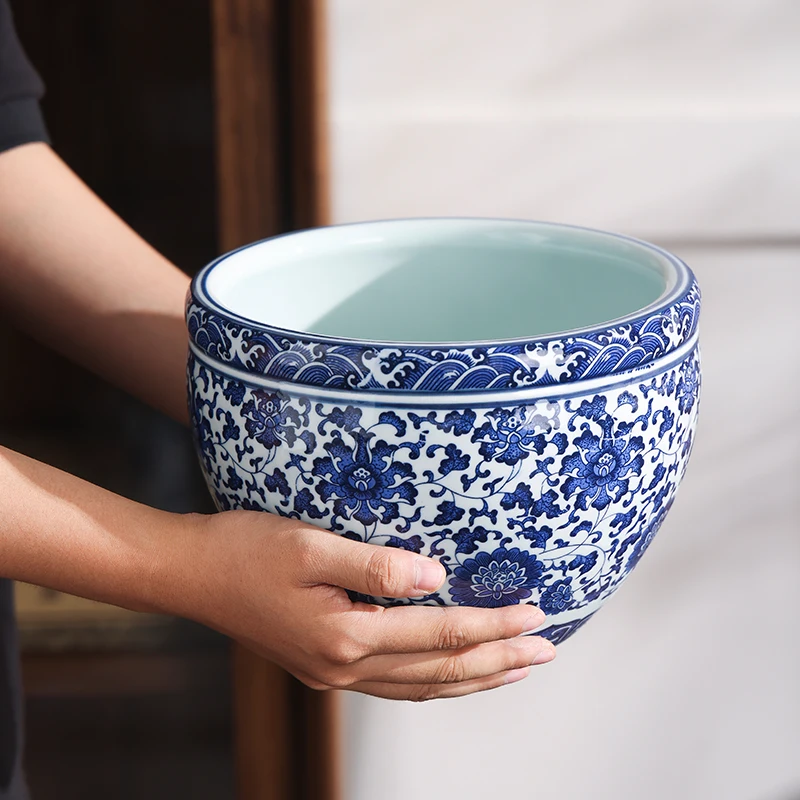 Jingdezhen High Temperature Blue And White Porcelain Flower Pot Flower Pot Water Tank New Chinese Style Porcelain Potted Pot