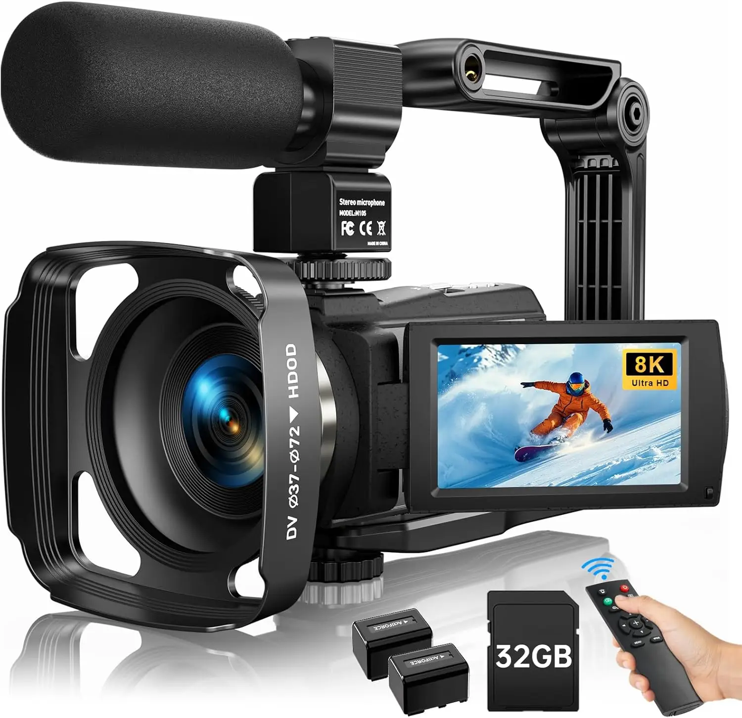 

8K Vlogging Camera with WiFi, Night Vision, 88MP, 18X Zoom, Anti-Shake, Includes 32G Card and Microphone