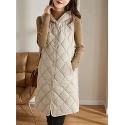 Lightweight Down Cotton Vest Women's Autumn/Winter Warm Puffer Coat Waistcoat Hooded Sleeveless Jacket Long Female New Outerwear