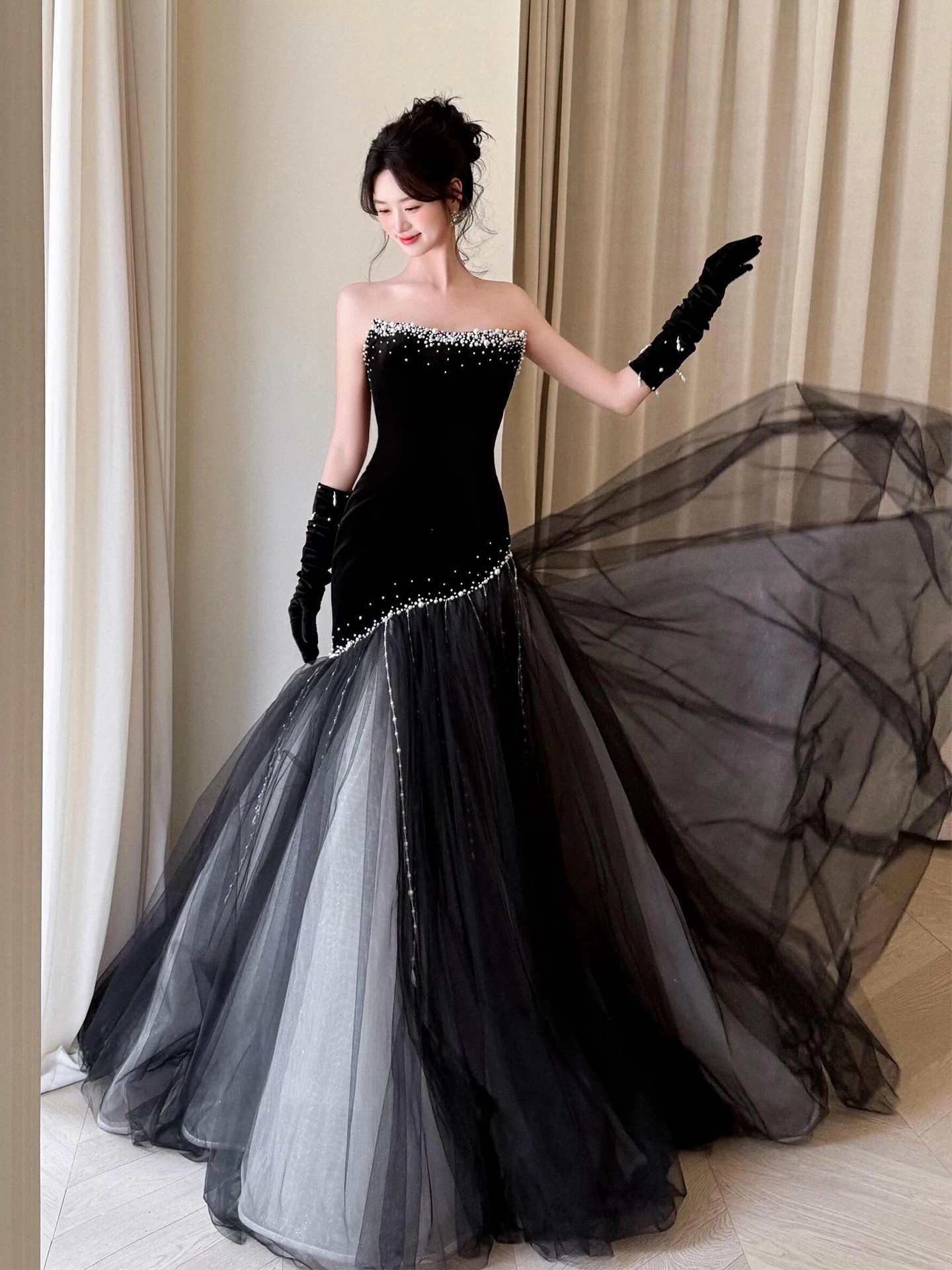 

Bla Princ Sle Long Evening Gown for Women Wedding Ceremony Host Adult aduation Par Performance Celebration Dr