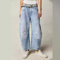 Fashion Multicolor Women Pants Personality Low-rise Washed Jeans Button Baggy Jeans Women Loose Straight-leg Pants Jeans Stretch