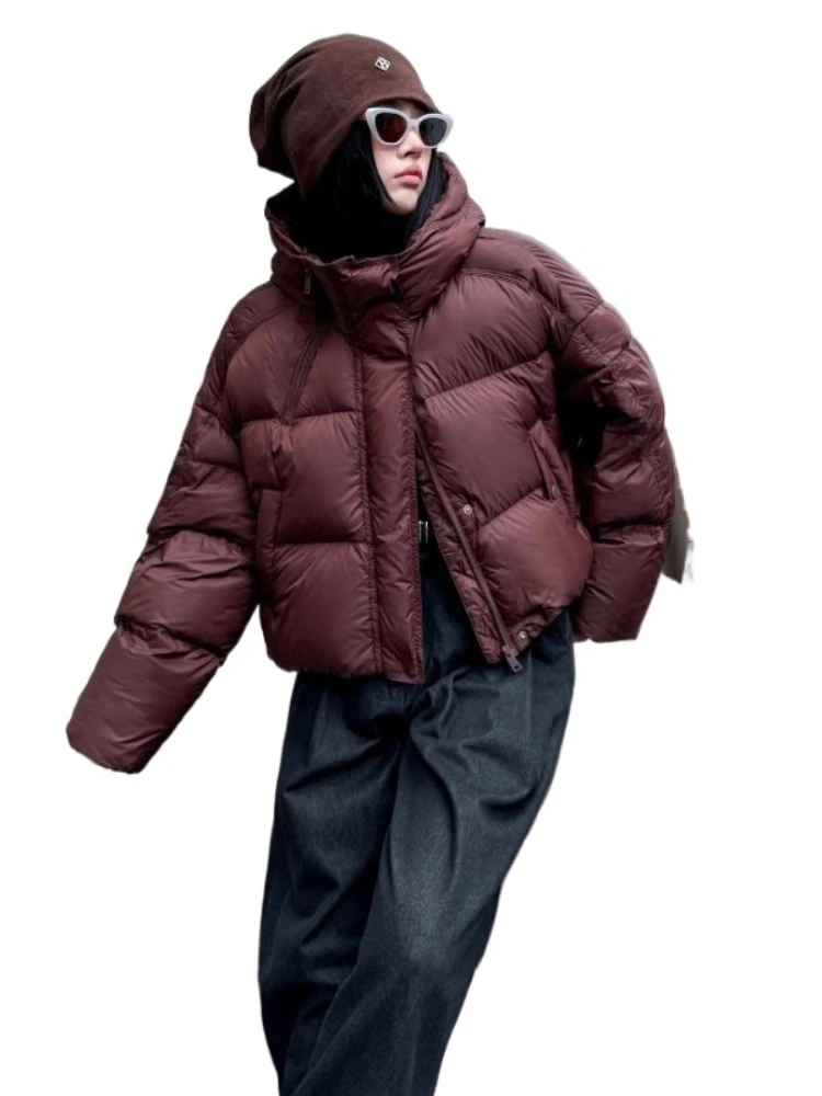 冬90ホワイトダックダウンコート2025新ファッションフード付き韓国風ダウンジャケット女性用厚手暖かいパンコートショートパーカーアウター