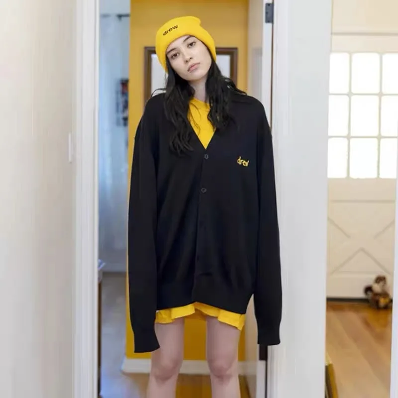 Drew House Premium Spring/Fall New Arrival High-Street Smiley Knit Embroidered Cardigan Sweater - Oversized Jacket
