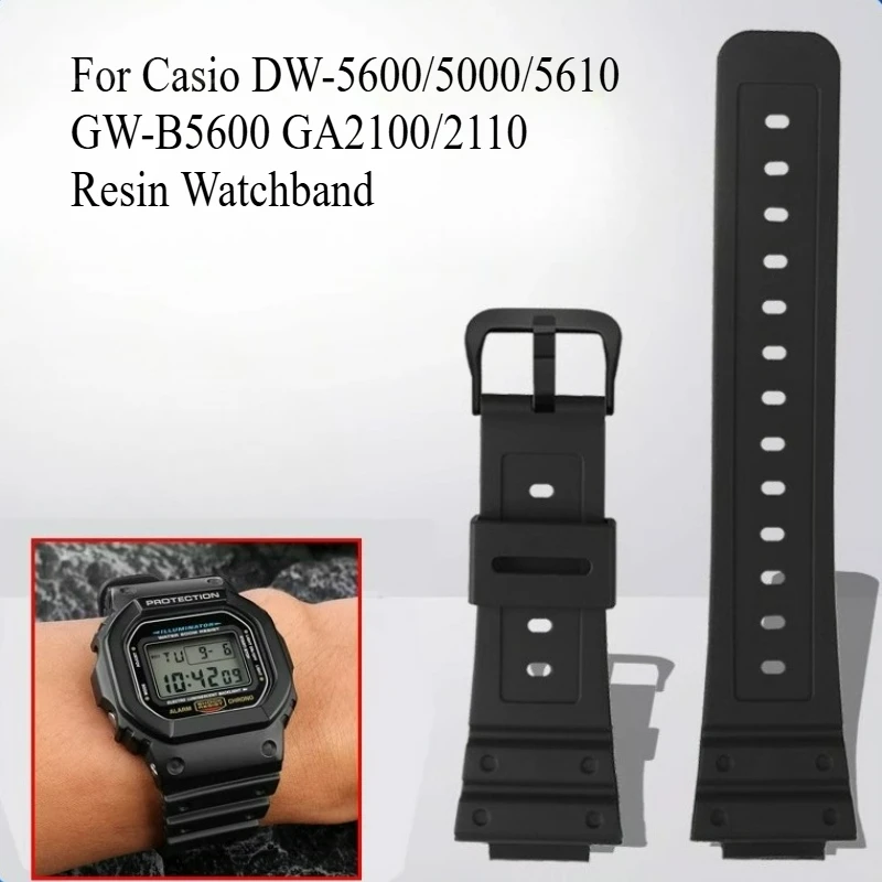 For Casio G-SHOCK Resin Watchband Needle Buckle Army-green Red Blue Black 16mm Convex Interface Durable Shock Resistant Design