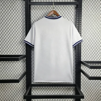 Unisex Solid White Crew Neck Sport T Shirt Landmark Building Print Double Navy Trim Cuff Quick Dry Training Short Sleeve Top