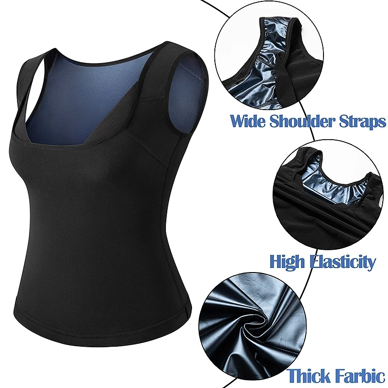 Plus Size Polymer Sauna Sweat Vest for Women Heat Trapping Sweat Sauna Shaper Shirt Workout Weight Loss Tank Top