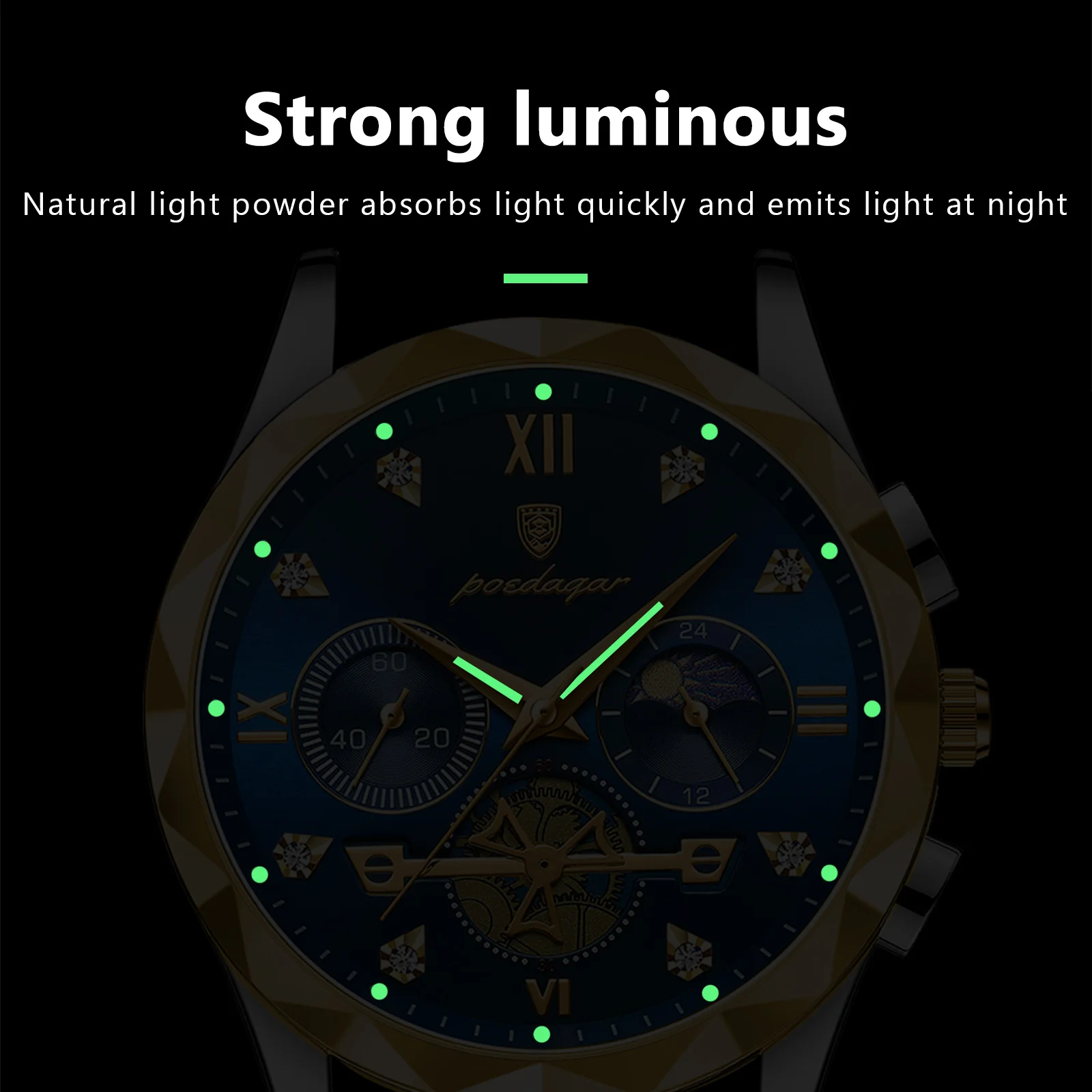 POEDAGAR-Reloj de pulsera de lujo para hombre, cronógrafo resistente al agua, luminoso, de acero inoxidable, de cuarzo, deportivo, de alta calidad