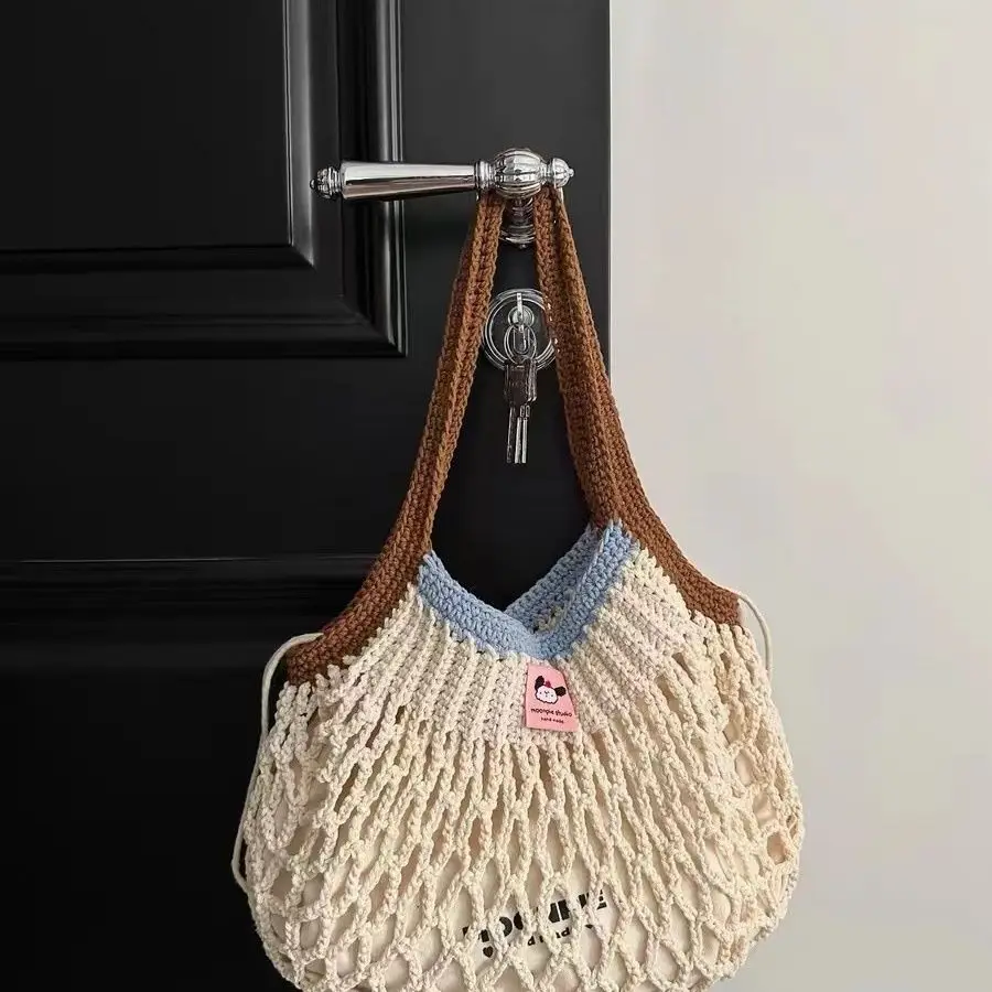 Cute Dog Summer Handmade Knitted Woolen Bag Handmade Knitted Bag Handheld Shoulder Bag Large Capacity Storage for Women