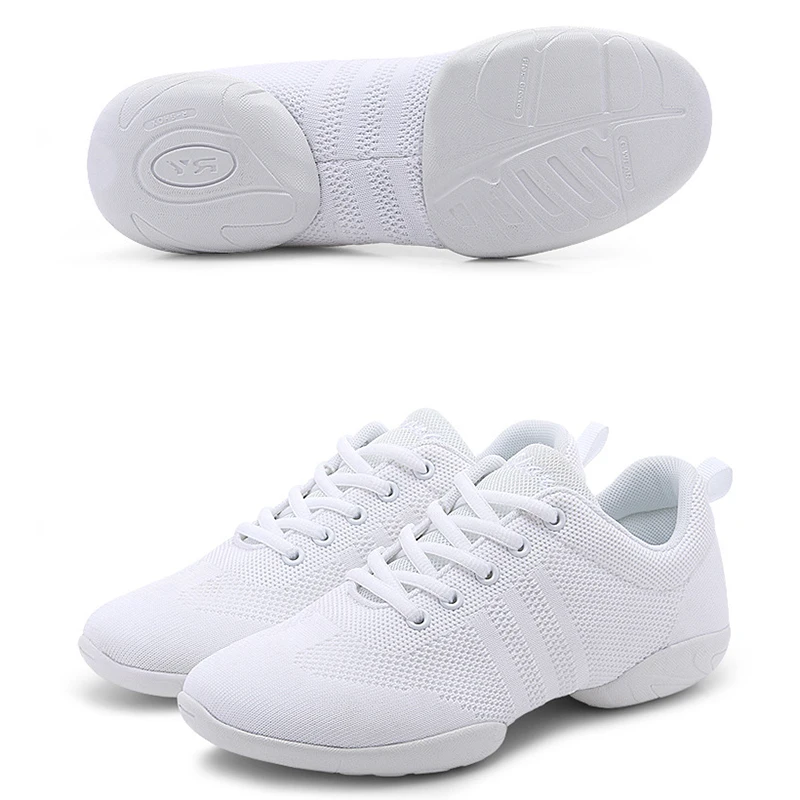 couple Fitness Dance Shoes Competitive Fitness Shoes Cheerleading Training Shoes Men\'s and Women\'s White Mesh Competition Shoes,