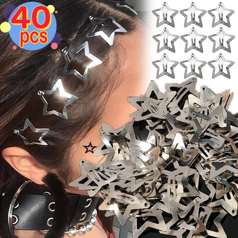 10/40pcs YK2 SilverJewelry Star Hair Clips Metal Droplet Hairpins Hair Barrettes Clip Girls Korean Hairpin Headwear Accessories