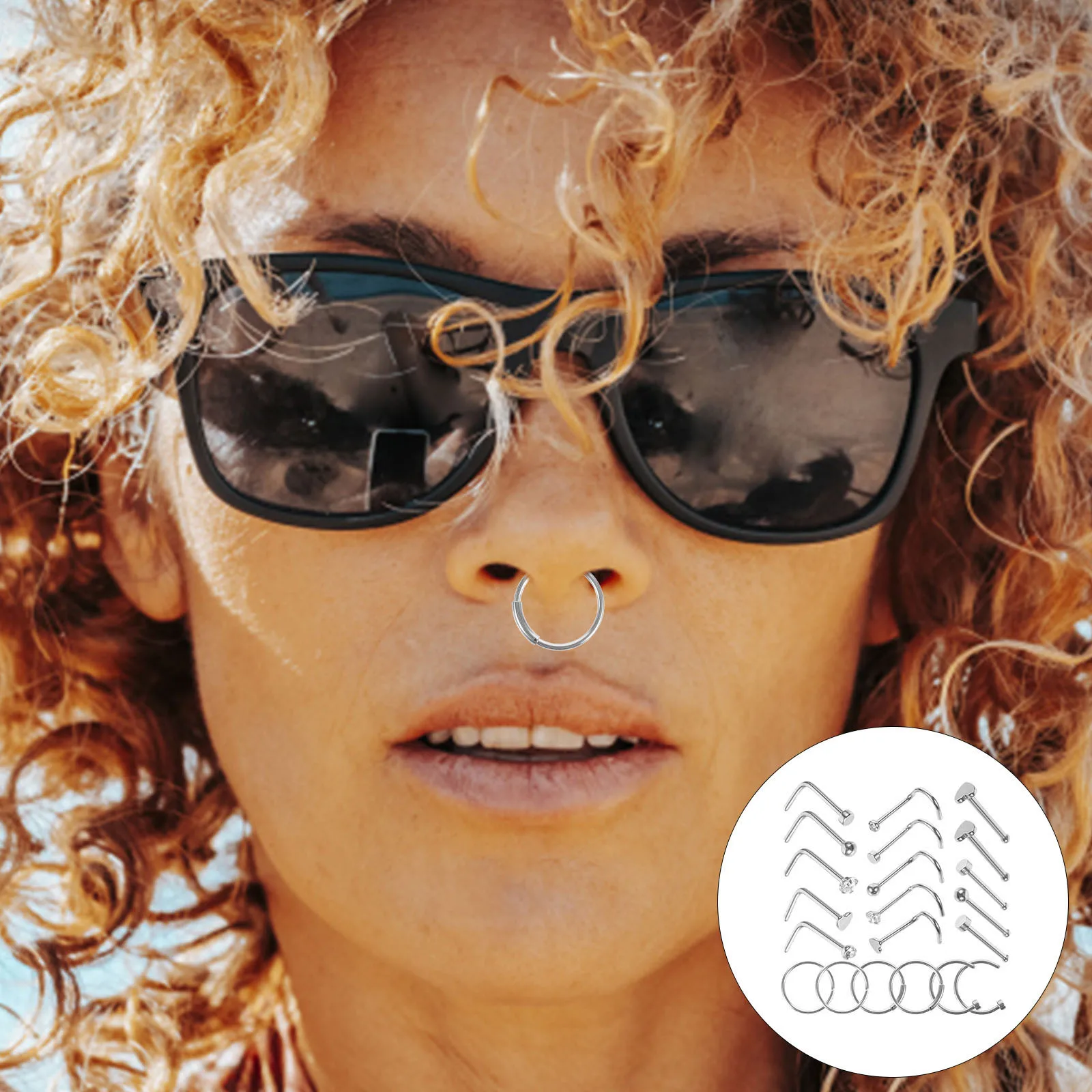 21 قطعة مجموعة حلقات الأنف من الفولاذ المقاوم للصدأ حلقات الأنف للنساء مجوهرات ثقب الجسم تصميم فريد من نوعه ثقب الموضة