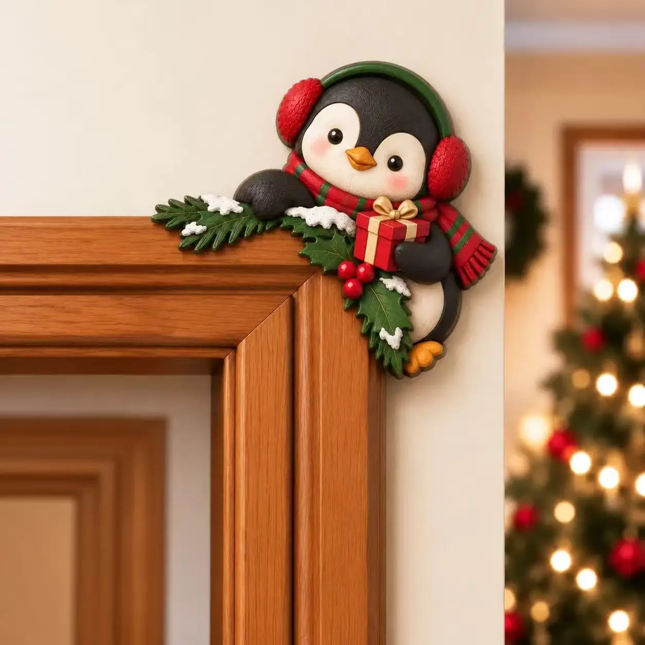 2026 Houten Kerstdeurhoekdecoratie, Kerstman Sneeuwpop Rendier Cartoon Hangende Hanger, Kerstdeurkozijn Ornament voor Feest en Huis
