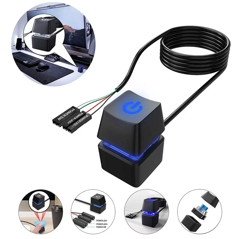 Computer Desktop Switch 1.8m Blue LED PC Motherboard External Start Power Switch On/Off Button Extension Cable For Home Office