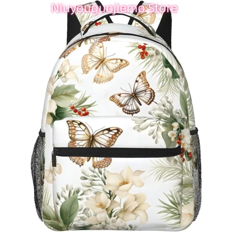 

laptop bag back to school White Flower Butterfly Lightweight Laptop Backpack Lightweight Multipurpose Travel Casual Daypack Uni