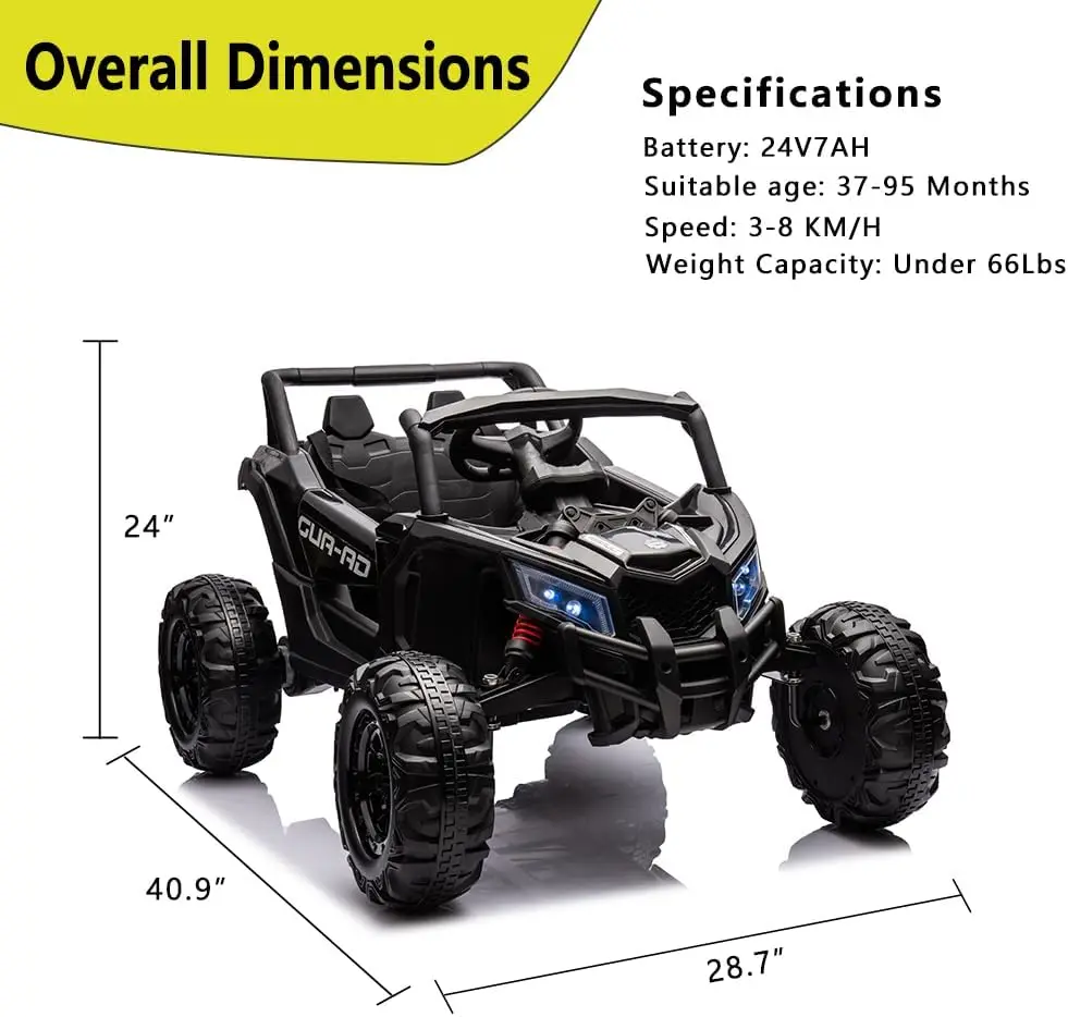 24V 2 Seater Ride On UTV Car, Battery Powered Electric Vehicles with Remote Control, Spring Suspension,200W Motors, Metal Frame,