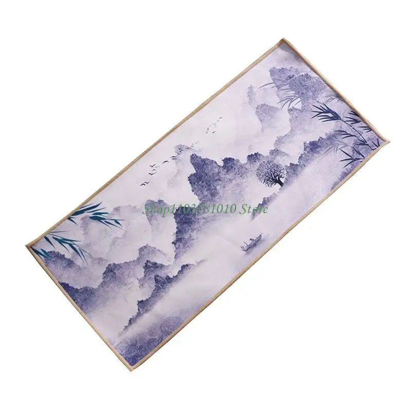 U55D Chinese Painted Tea Towel Suede Cleaning Cloth Thickened Absorbent Rag for Home Office Kitchen Kung Fu Tea