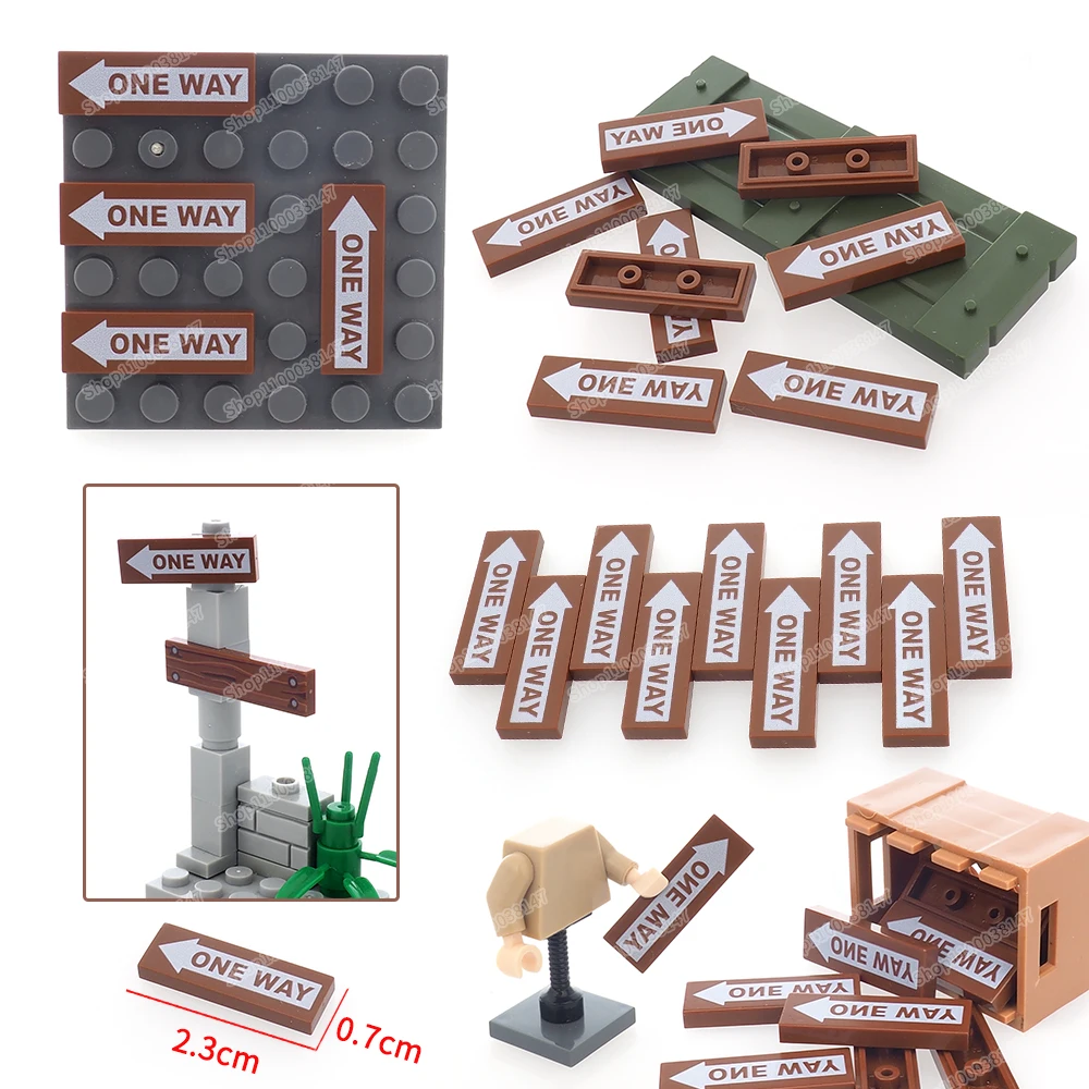 Brown uma maneira impresso telhas 63864 bloco de construção 1*3 figuras da cidade moc instruir direção seta modelo acessórios criança presente brinquedos