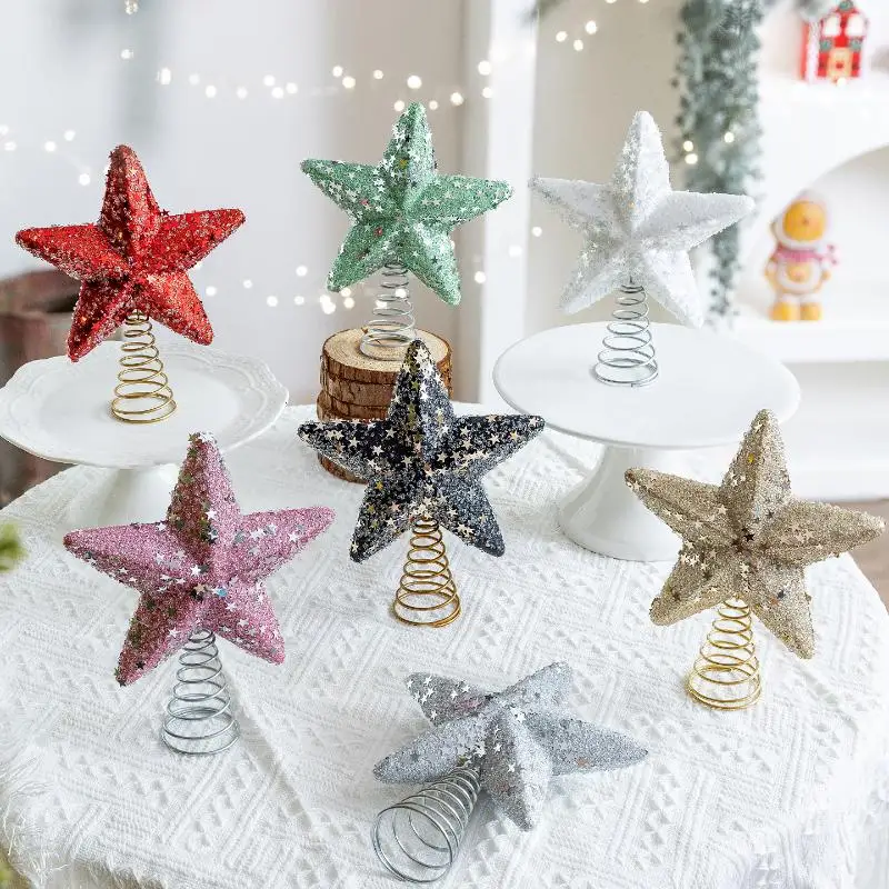 Exquisite Weihnachten Leuchtende Baum Topper fünfzackigen Stern Glänzende Lampe Weihnachten Bunte TopStar DIY Ornamente Navidad Decora