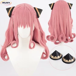 Adult Anya Forger Cosplay Wig High Quality Anime Pink Curl Long Heat Resistant Synthetic Hair Halloween Party Wigs + Wig Cap