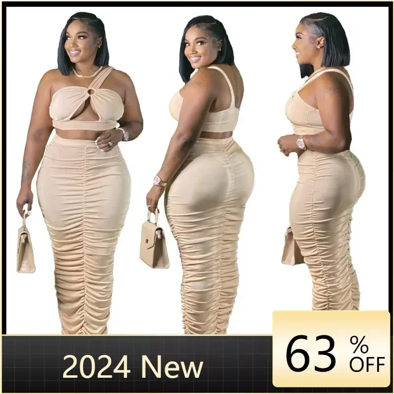 

2025 Cropped Top And Long Skirt Two Piece Sets Bodycon Cut Out Night Club Partywear Co-ord Outfits Tight W